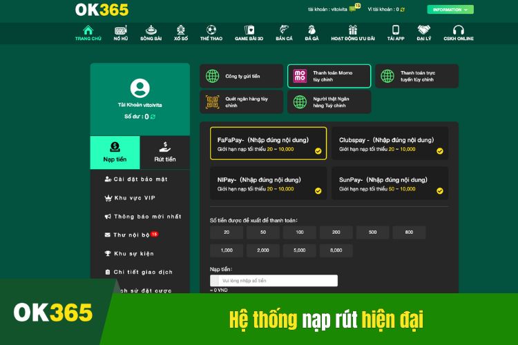 Có hệ thống nạp rút hiện đại, đa phương thức và xử lý nhanh chóng